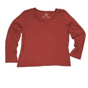 Chaus Organic Cotton Top Medium Firebird Red Long Sleeve Everyday Henley Shirt